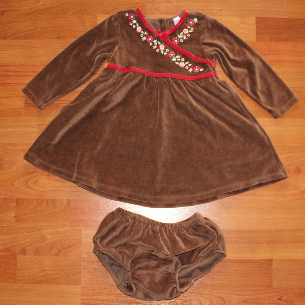 Baby Gap Long sleeve Brown Velvet Dress w/panties